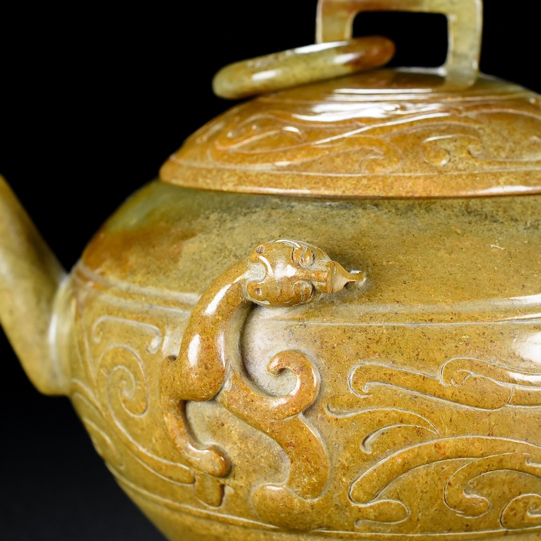 A Exquisite Hetian Jade Dragon Pattern Ewer - 7