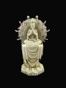 A Exquisite Blanc-De-Chine Statue of Thousand-Armed Avalokitesvara Ornament