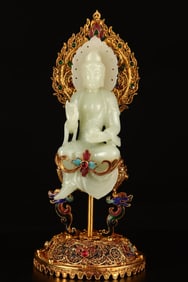 Filigree Gilt Jade-Inlaid Avalokitesvara Ornament