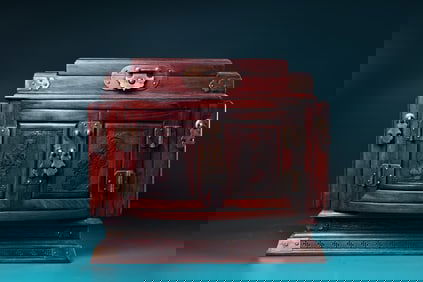 A Exquisite Wingceltis Wood Relief Multi-treasure Cabinet