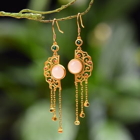 A pair of Exquisite Silver-Inlaid Hotan Jade Earring