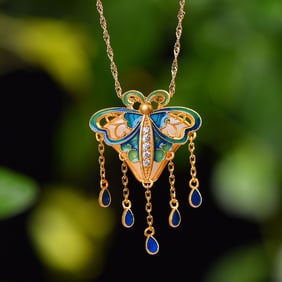 A Exquisite Silver-Inlaid Hotan Jade Multiple Treasures Butterfly Pendant