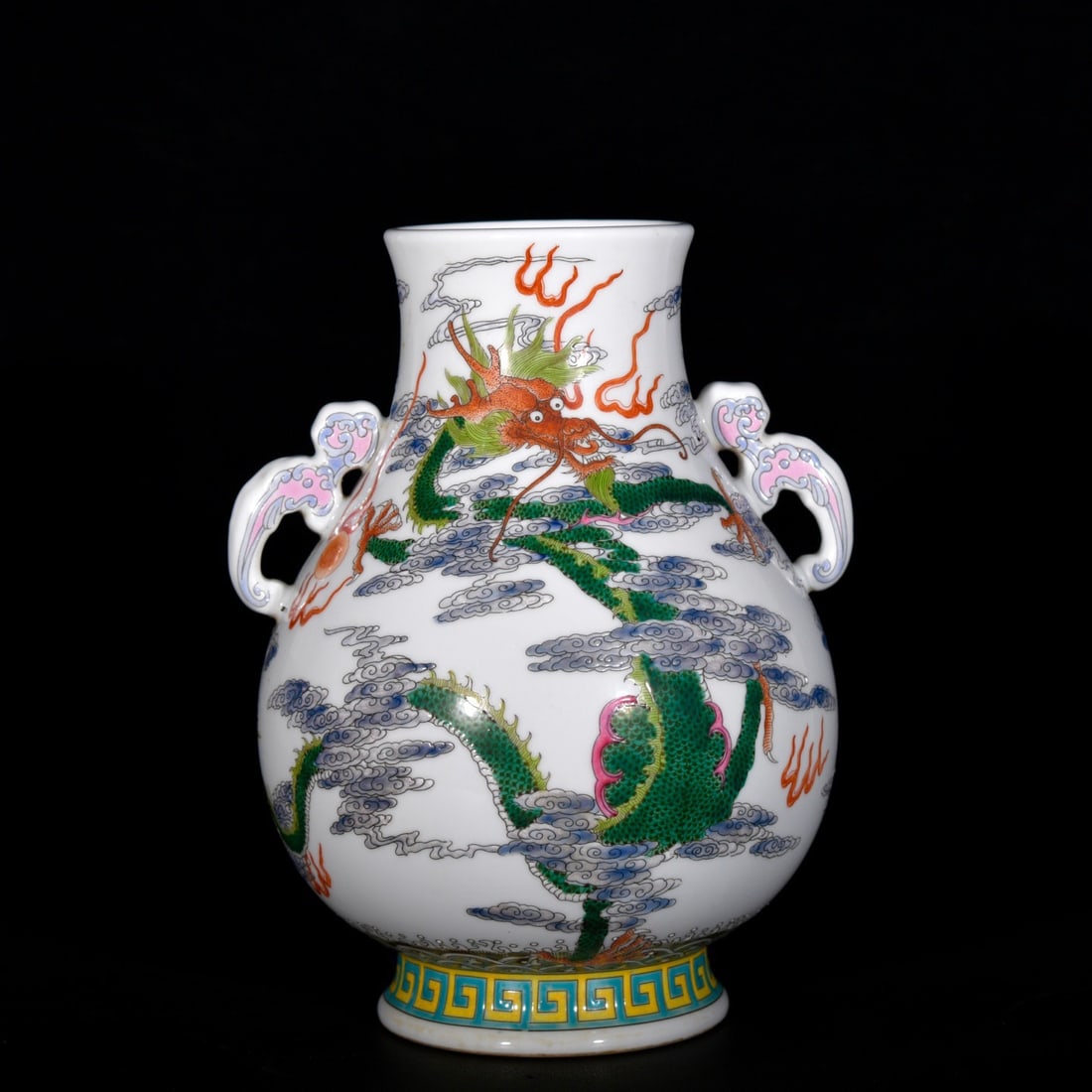 An Exquisite Enamel Dragon and Phoenix Pattern Double-Ears Vase (1 of 8)