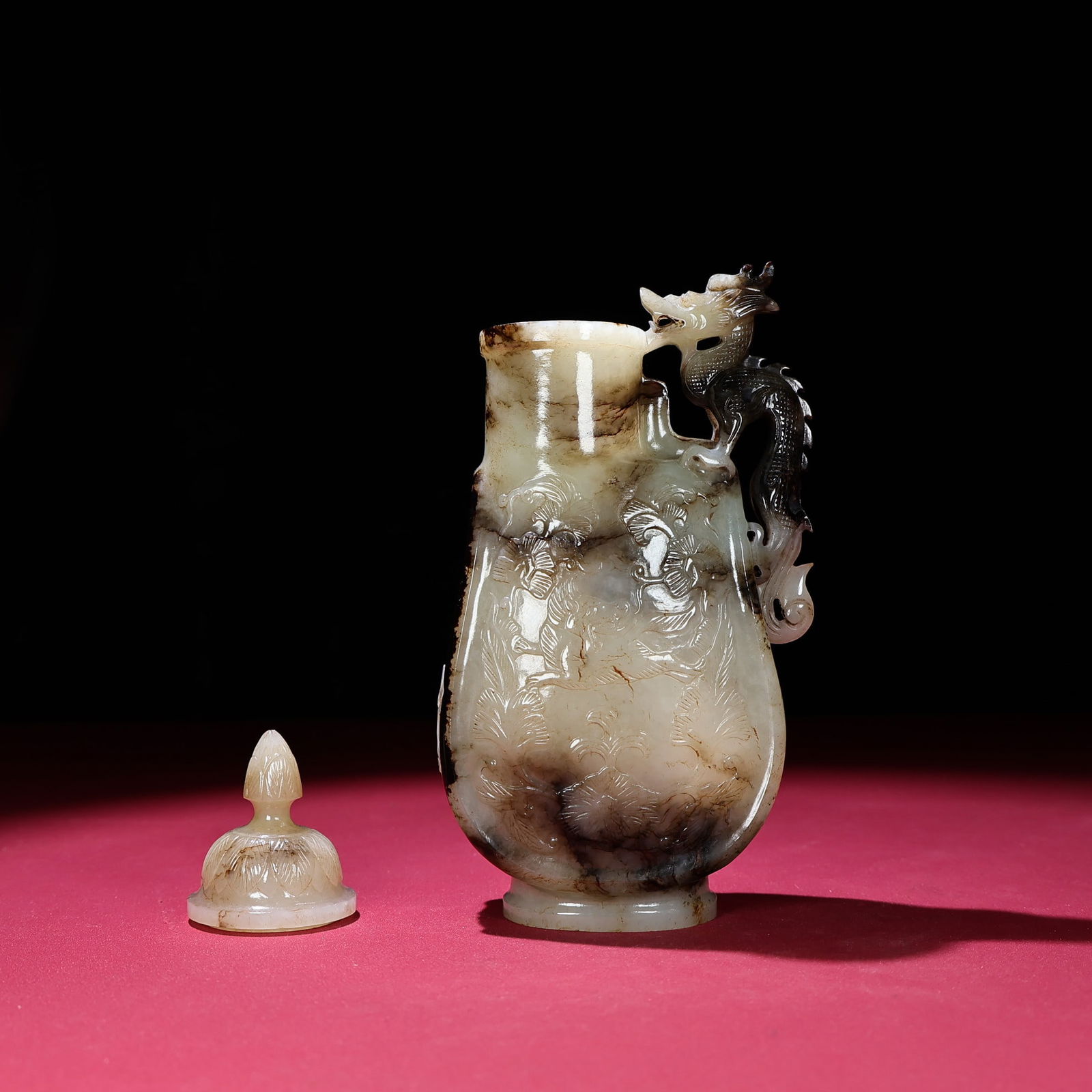 An Exquisite White Jade Dragon Pattern Pot - 4