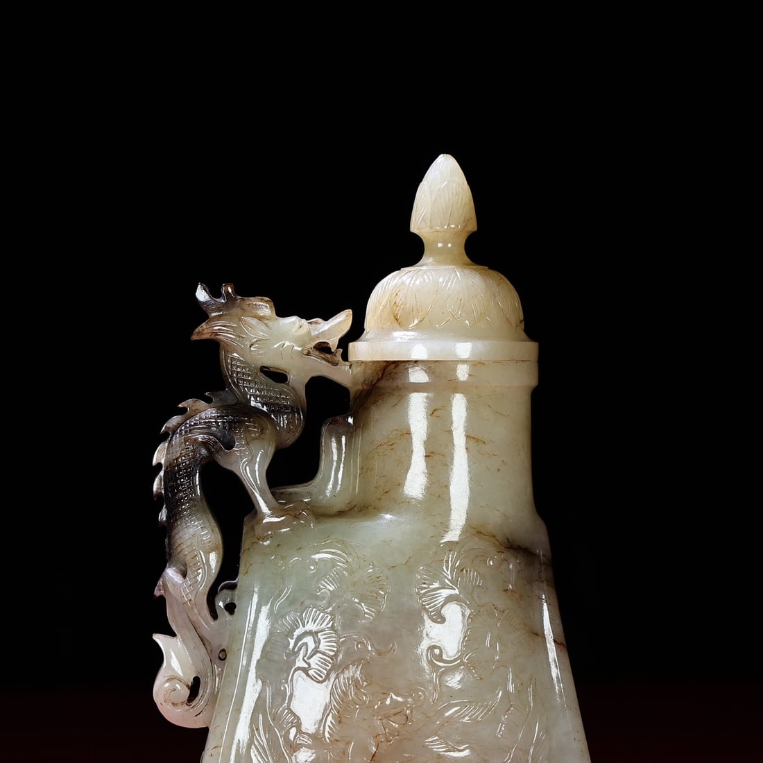 An Exquisite White Jade Dragon Pattern Pot - 5
