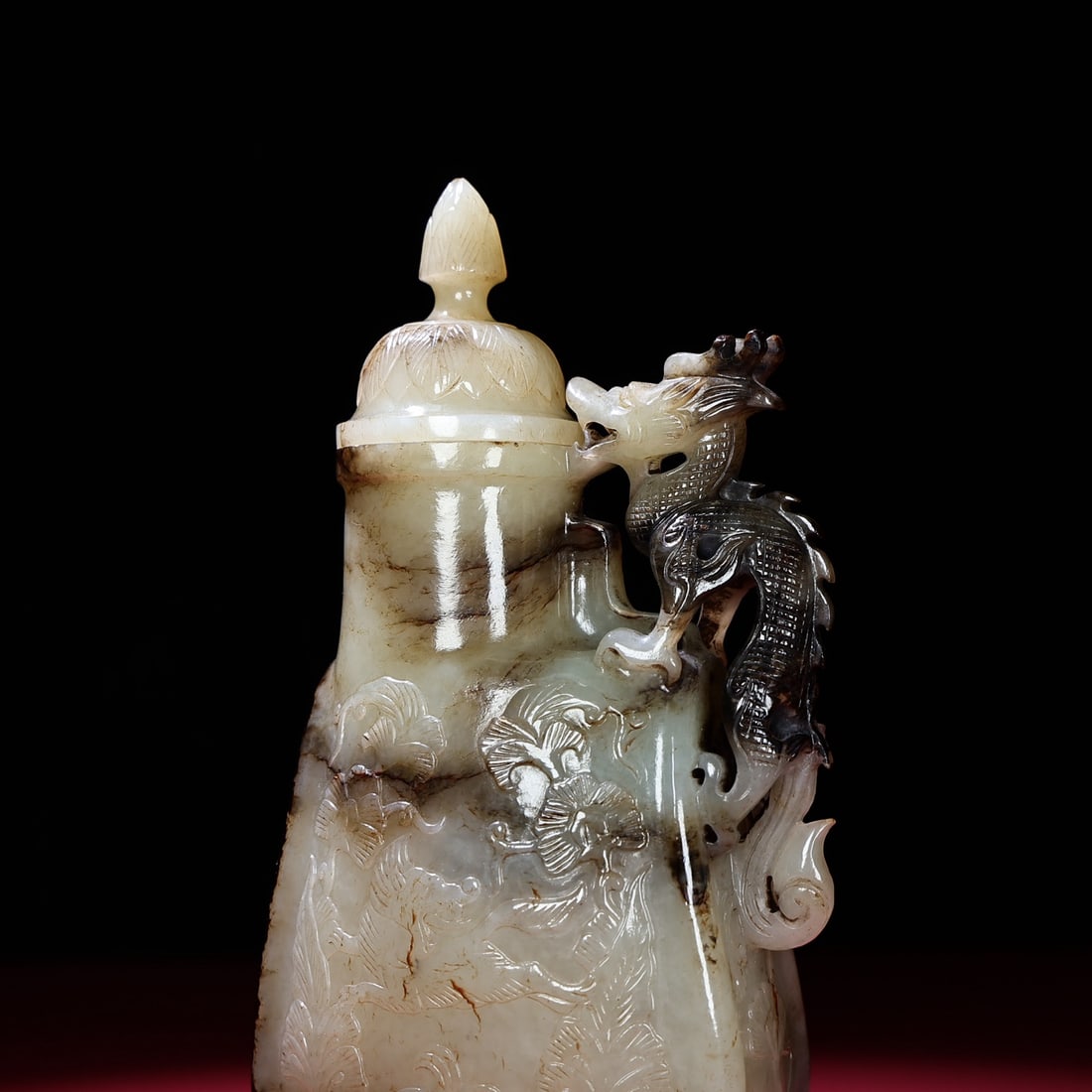 An Exquisite White Jade Dragon Pattern Pot - 8