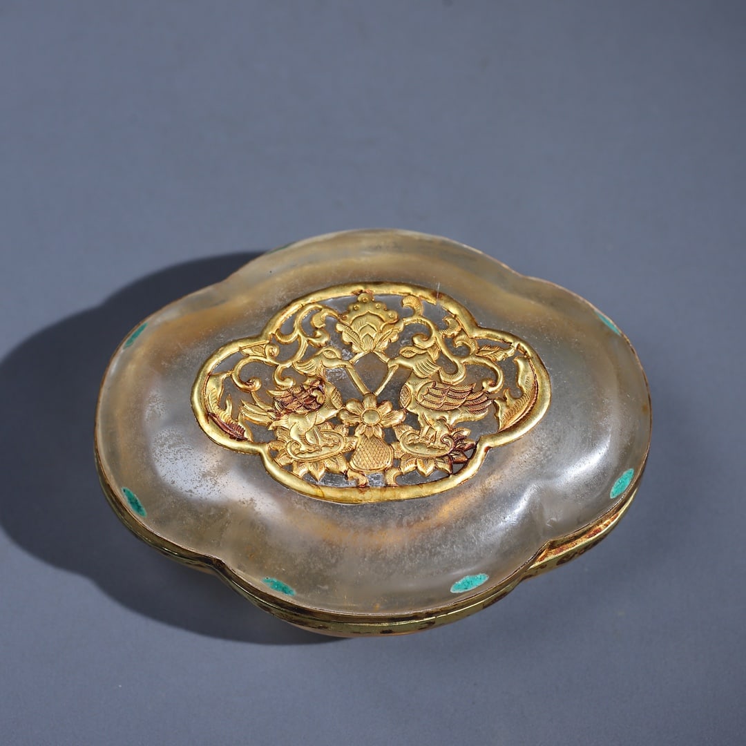 An Exquisite Crystal Cover with Gold Flower and Bird Pattern Box with Cover (1 of 9)