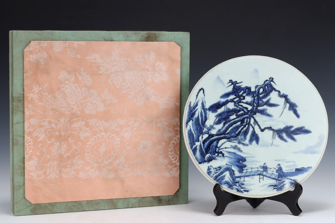 An Exquisite Blue and White Landscape and Figure Pattern Porcelain Plaques (1 of 8)