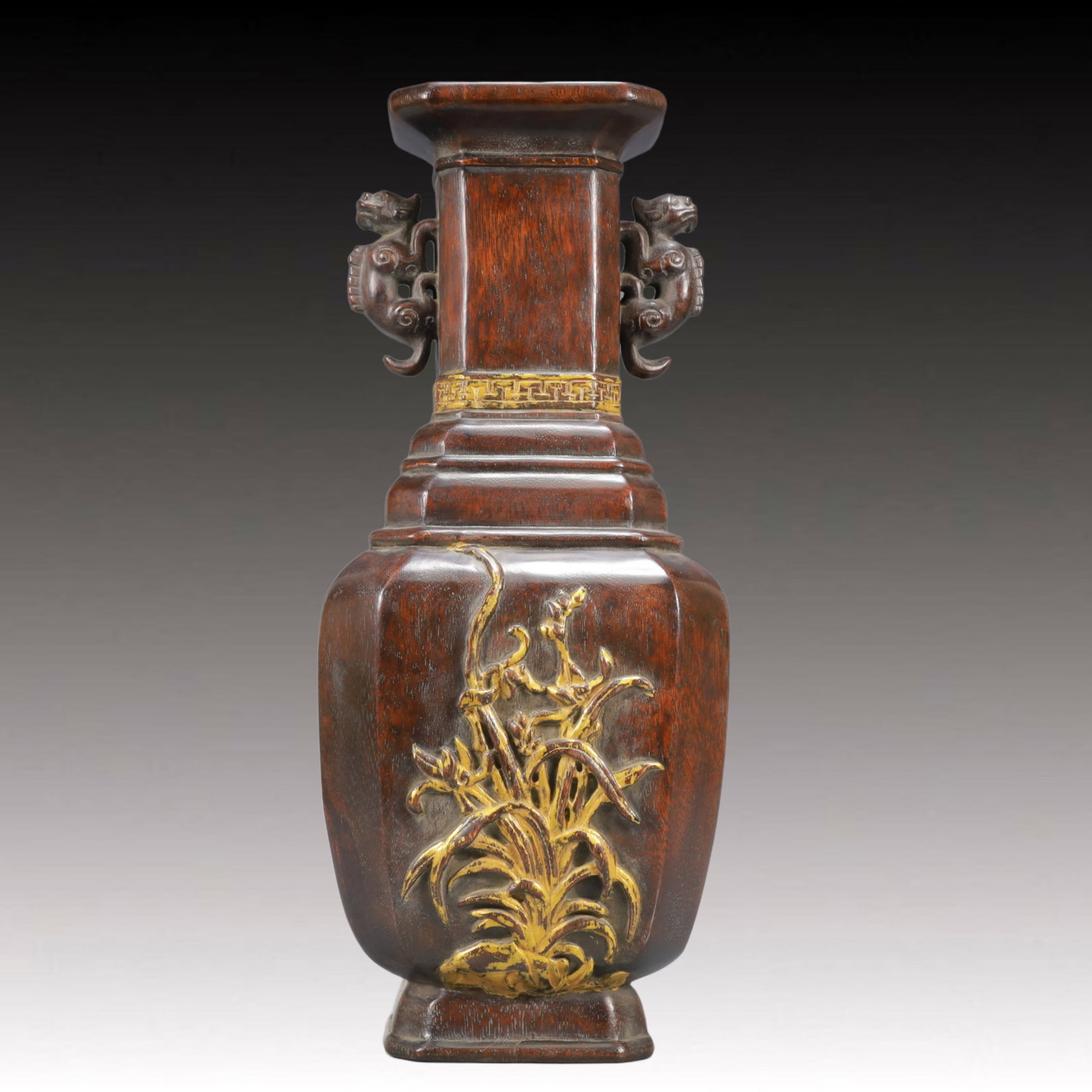 A Exquisite Zitanwood Flower Pattern with poem Double-Ears Vase (1 of 10)