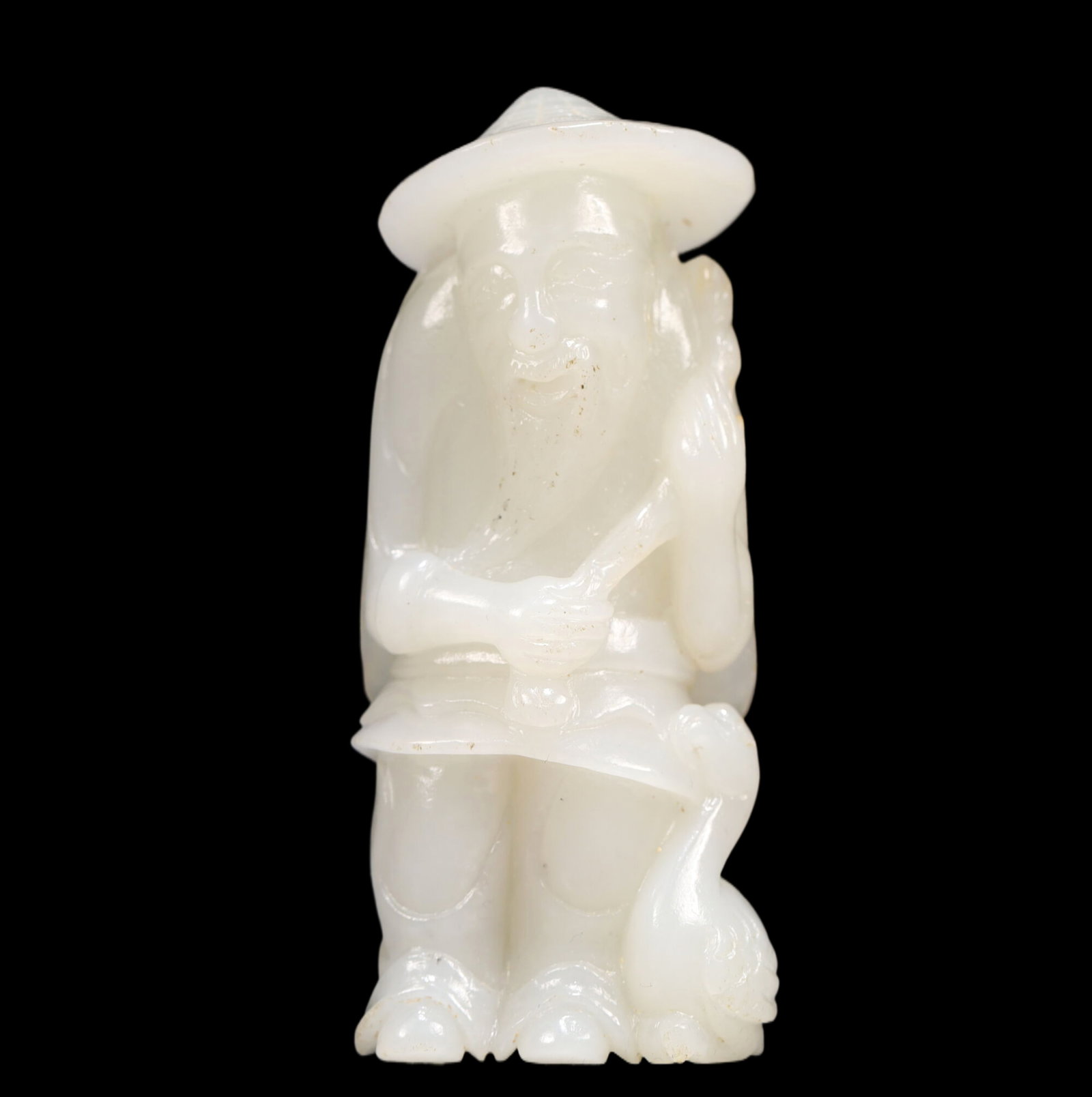 An Exquisite White Jade Duck and Old Fisherman: An Exquisite White Jade Duck and Old Fisherman Ornament, Qing Dynasty, China, Size:1.4inx0.8inx3.1in, Weight:110g 精美的白玉鸭子纹渔翁ਇ