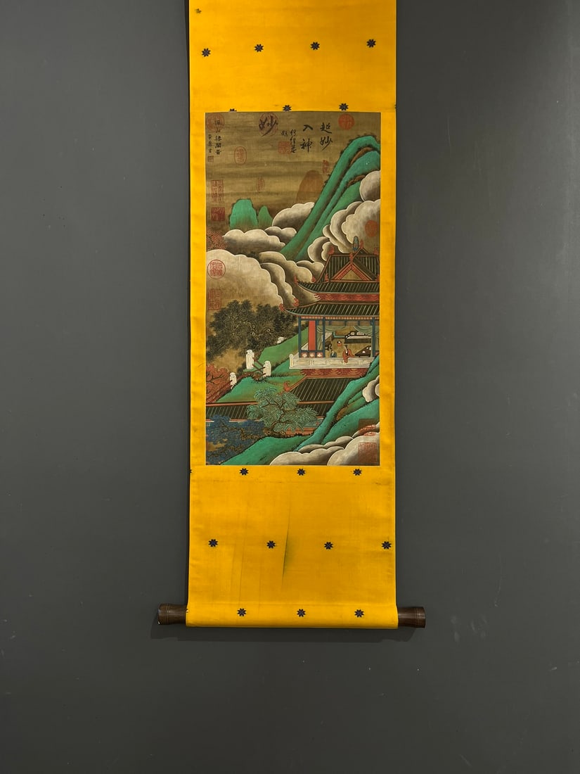 A Chinese Vertical Scroll Ink Painting of Landscape and Figure on Silk,Li Song: A Chinese Vertical Scroll Ink Painting of Landscape and Figure on Silk,Li Song,Size:12.4inx25in 一幅中国水墨绢本山水人物画