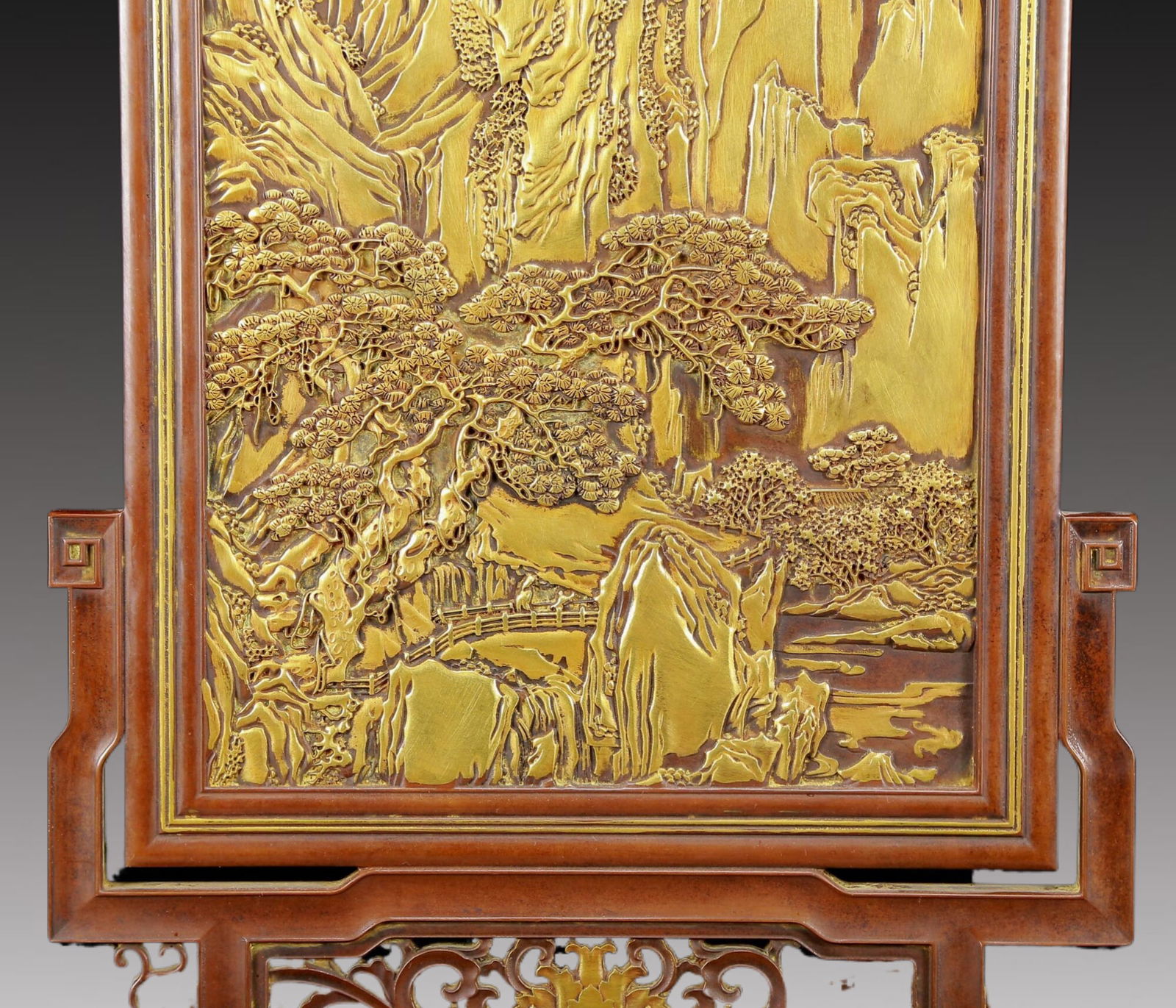A Solemn Gilt Bronze Landscape Pattern Table Screen - 3