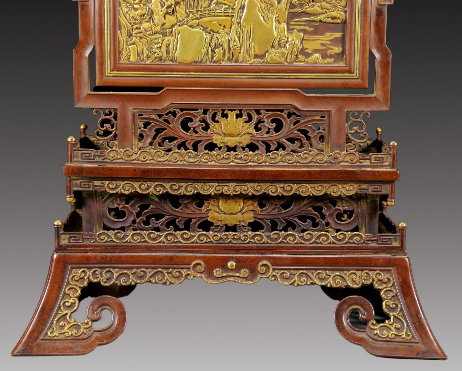 A Solemn Gilt Bronze Landscape Pattern Table Screen - 4