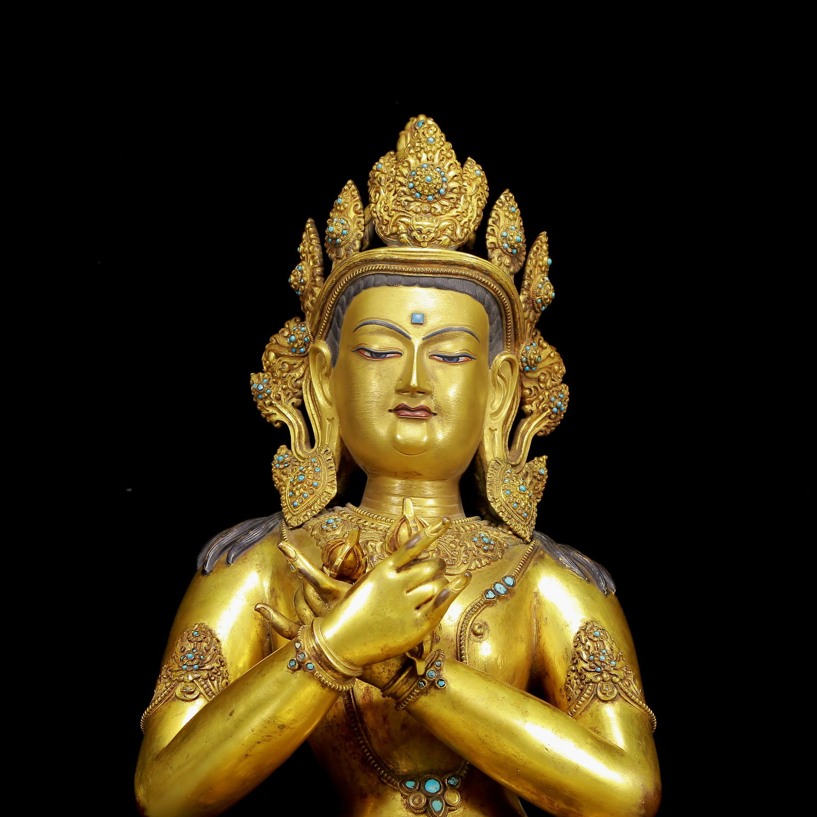 A Solemn Gilt Bronze Inlaid Turquoise Statue of Vajra - 2
