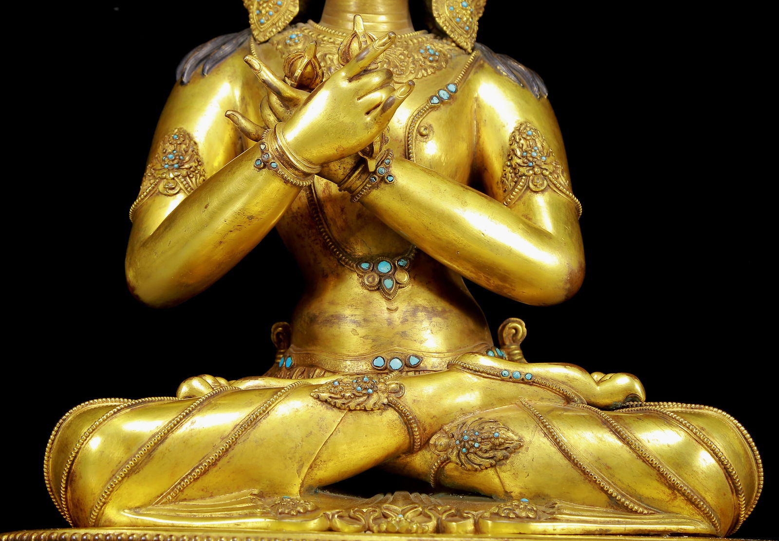 A Solemn Gilt Bronze Inlaid Turquoise Statue of Vajra - 3
