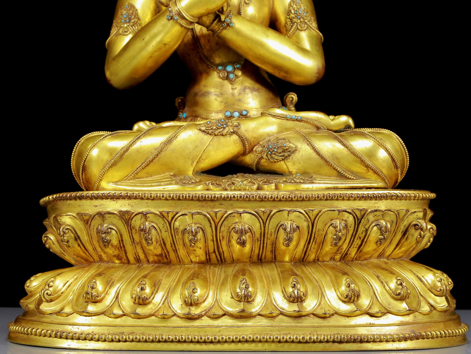 A Solemn Gilt Bronze Inlaid Turquoise Statue of Vajra - 4