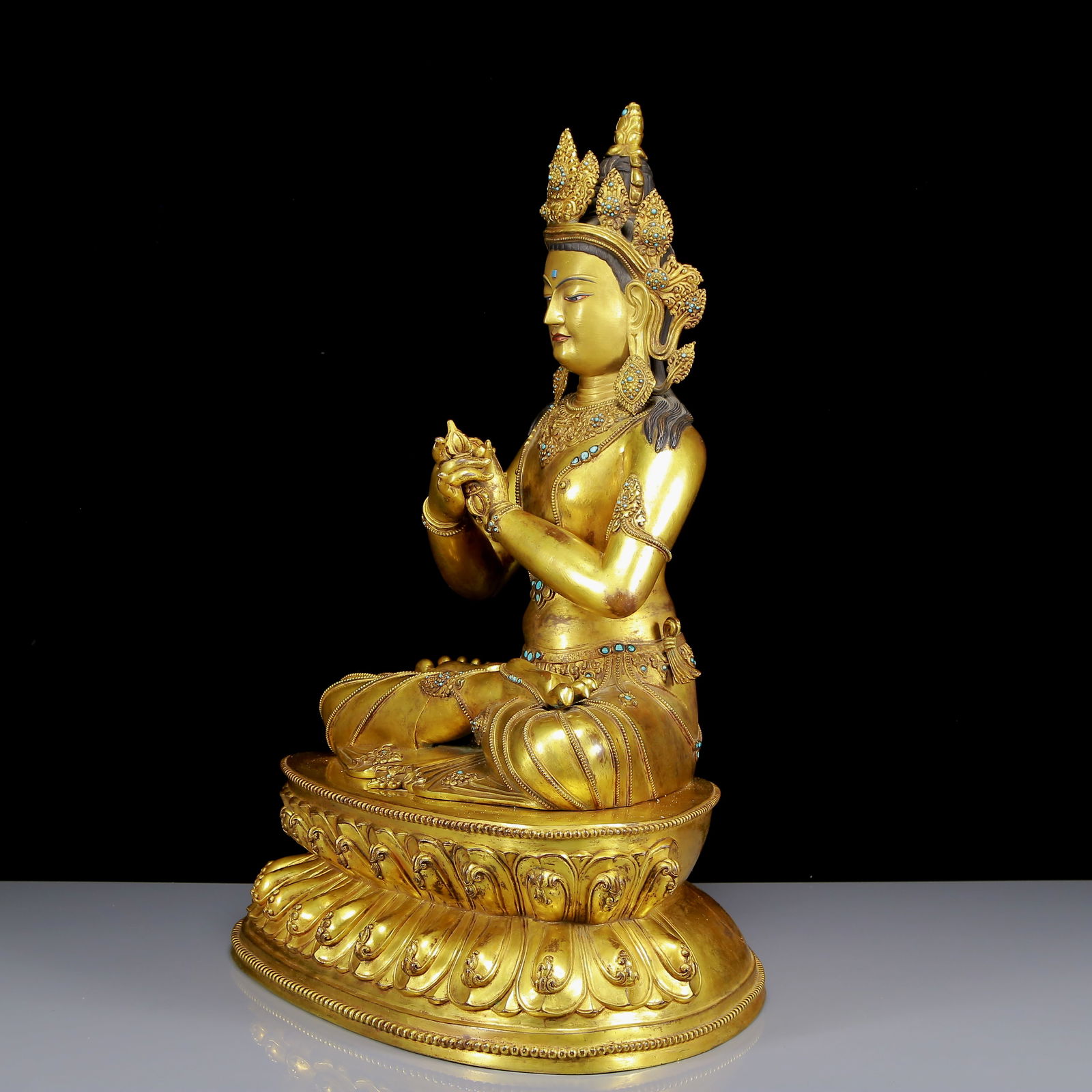 A Solemn Gilt Bronze Inlaid Turquoise Statue of Vajra - 5