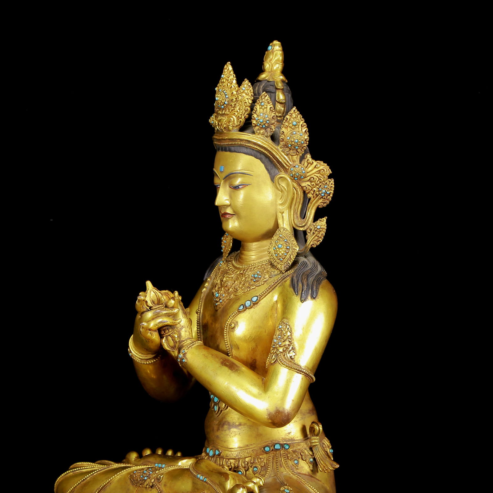 A Solemn Gilt Bronze Inlaid Turquoise Statue of Vajra - 6