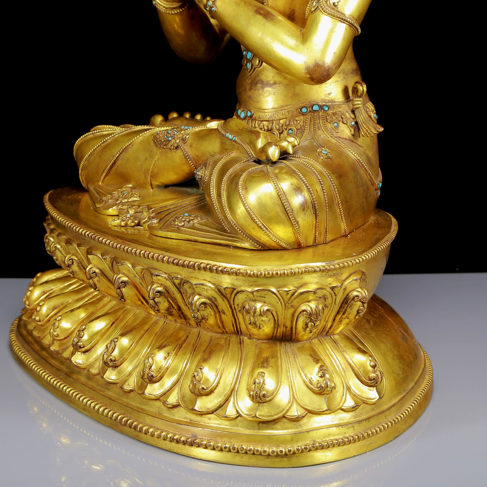 A Solemn Gilt Bronze Inlaid Turquoise Statue of Vajra - 7