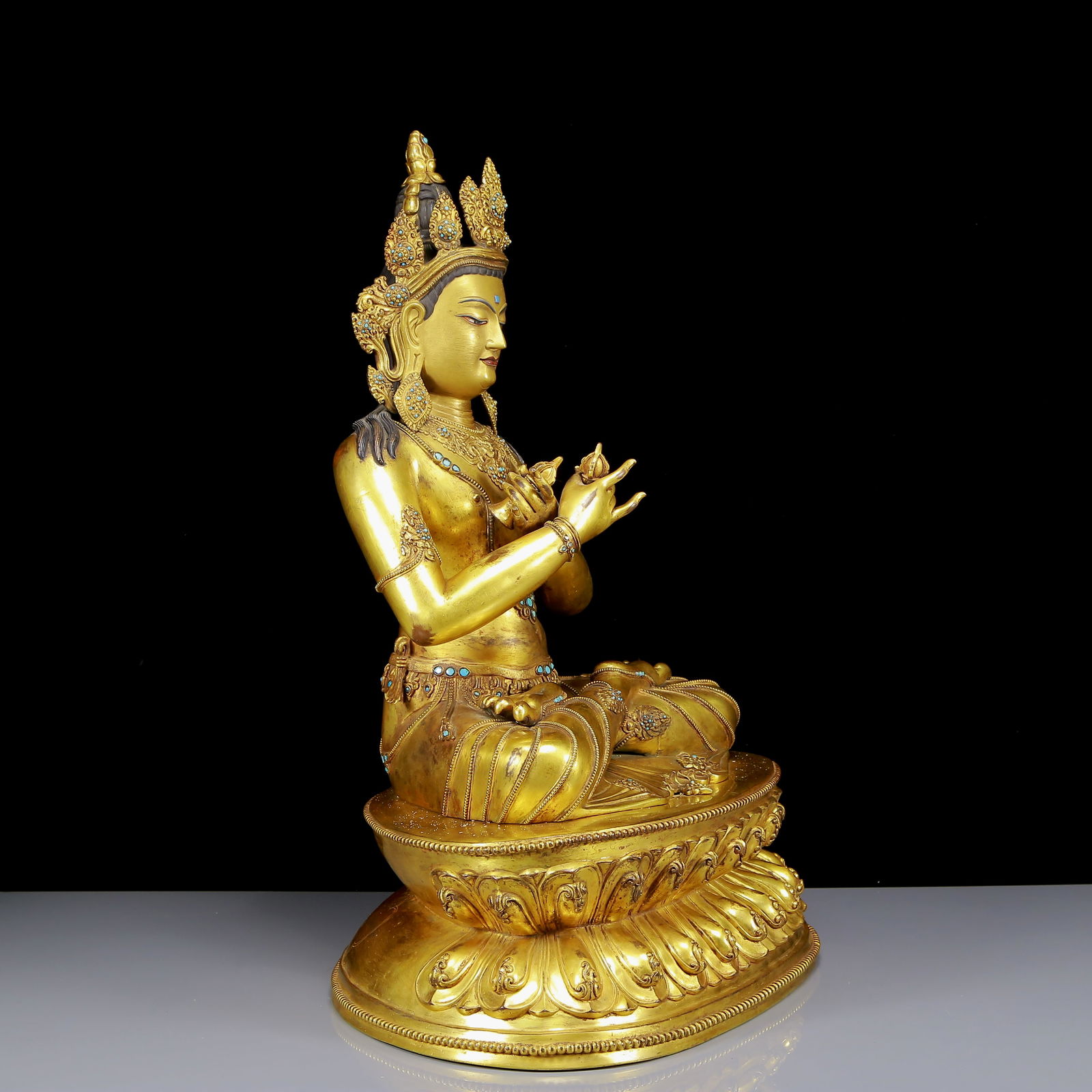 A Solemn Gilt Bronze Inlaid Turquoise Statue of Vajra - 8