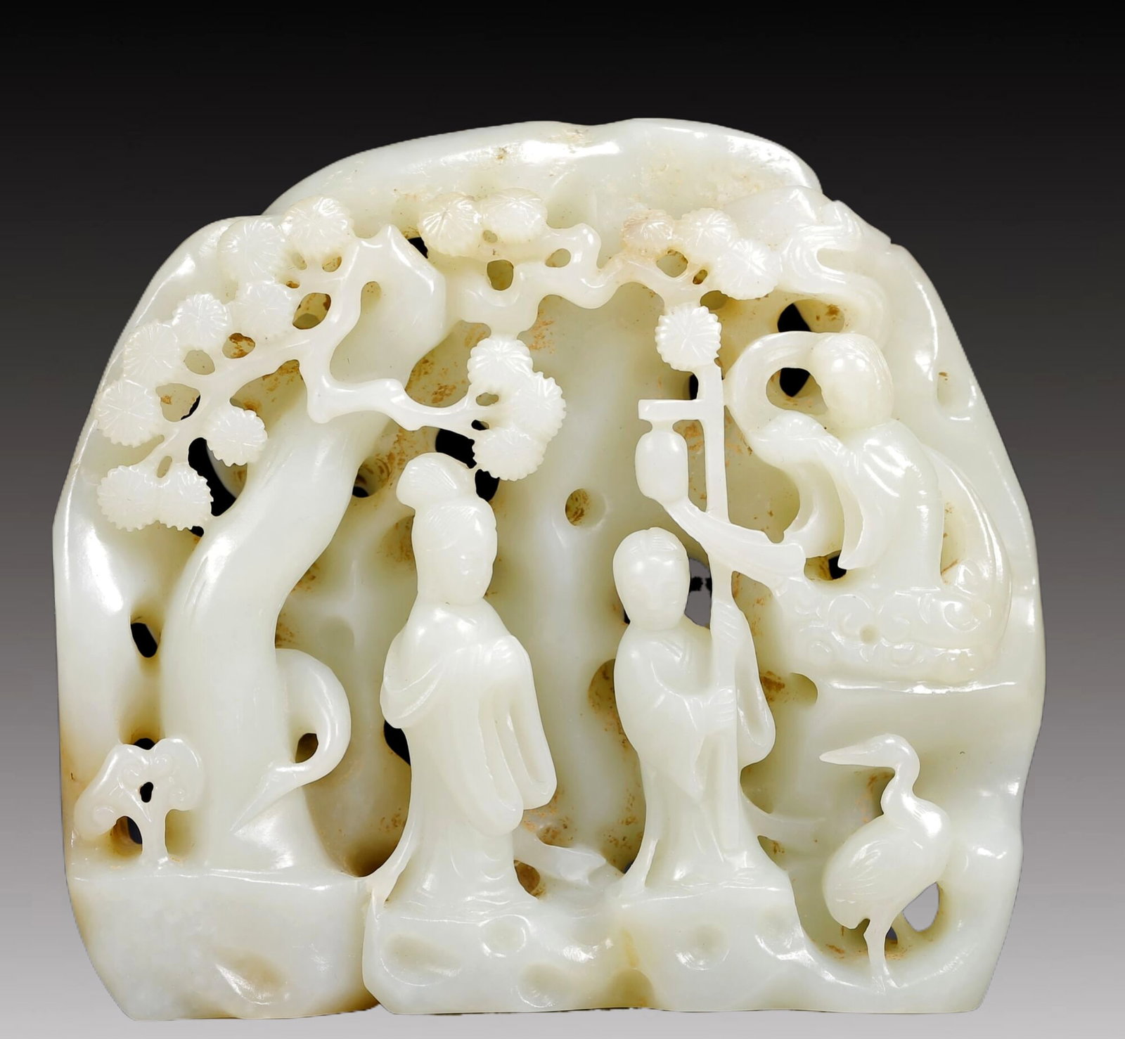 An Exquisite White Jade Hollow Figure Pattern Ornament: An Exquisite White Jade Hollow Figure Pattern Ornament,Qing Dynasty, China,Size:5.5inx1.2inx4.7in,Weight:810g 