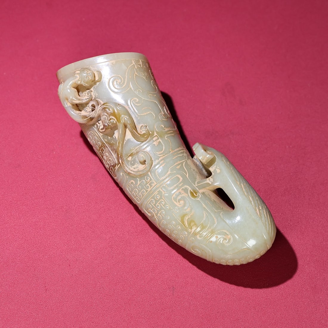 An Exquisite White Jade Chi-Dragon Pattern Cup - 2