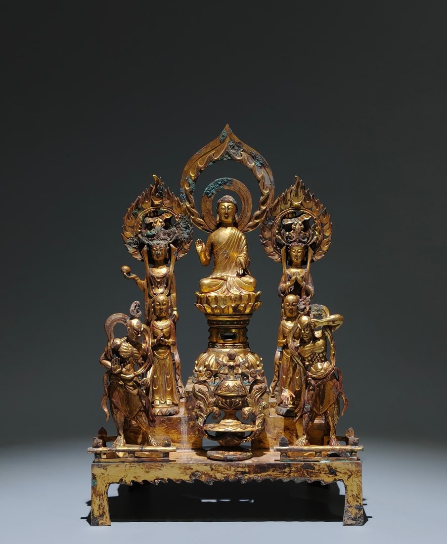 A Set of Solemn Gilt Bronze Buddha Statue,With Inscription (1 of 15)