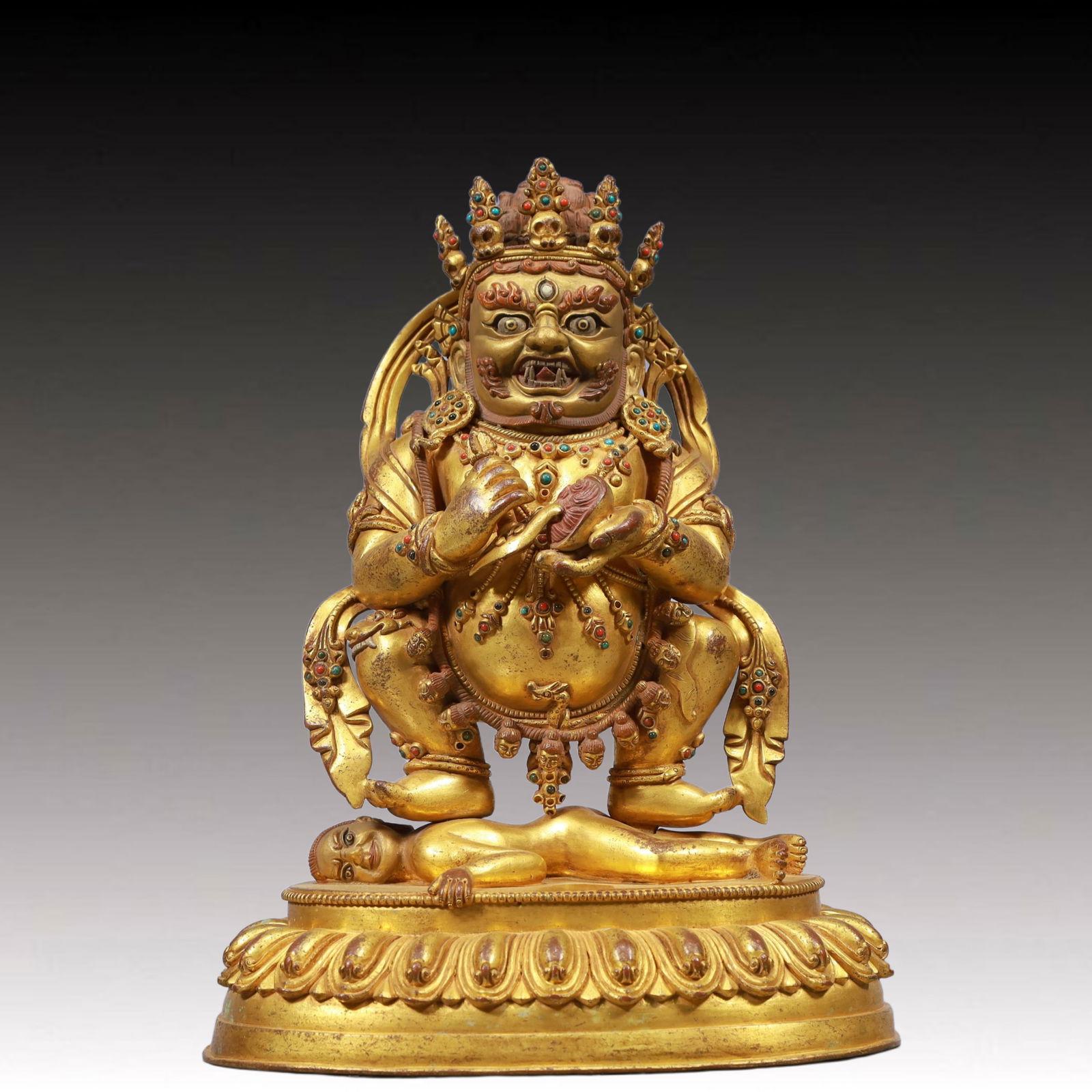 A Solemn Gilt Bronze Statue of Mammon, Inlaid Gems (1 of 8)