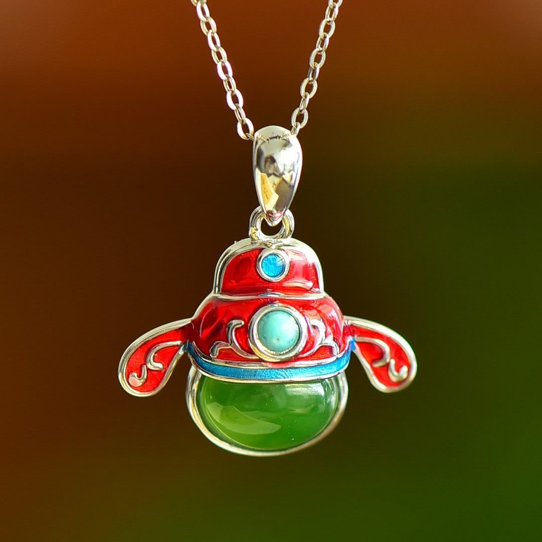 An Exquisite Sterling Silver Inlaid White Jade Pendant (1 of 5)