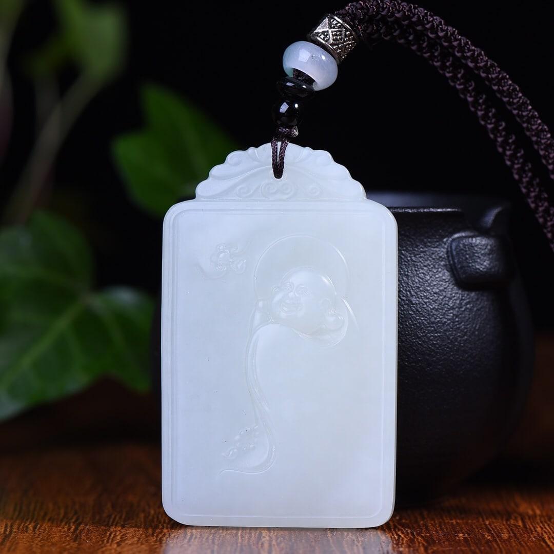 An Exquisite White Jade Maitreya Buddha Pattern Pendant (1 of 5)