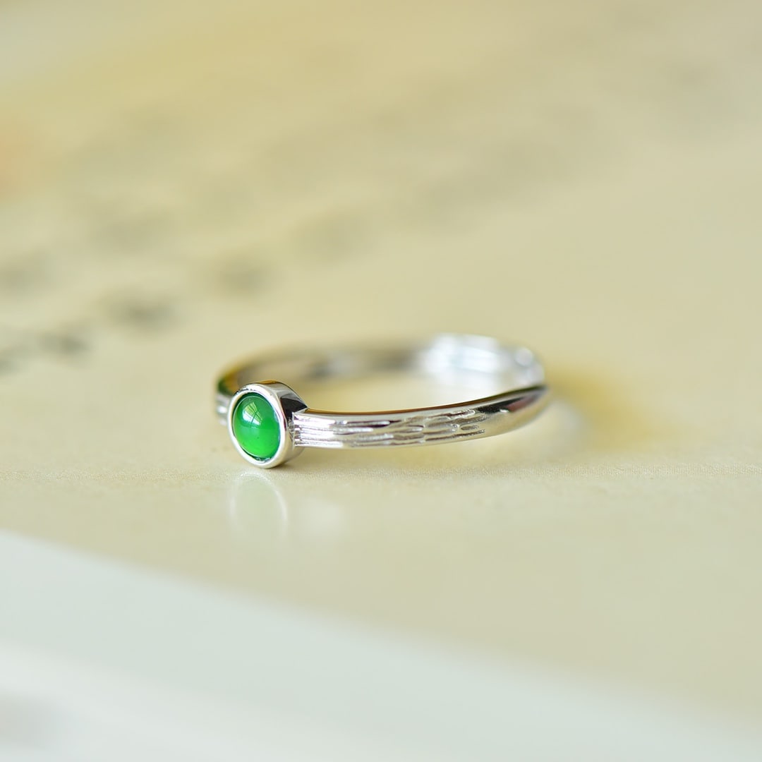 An Exquisite Sterling Silver Inlaid Jadeite Ring (1 of 6)