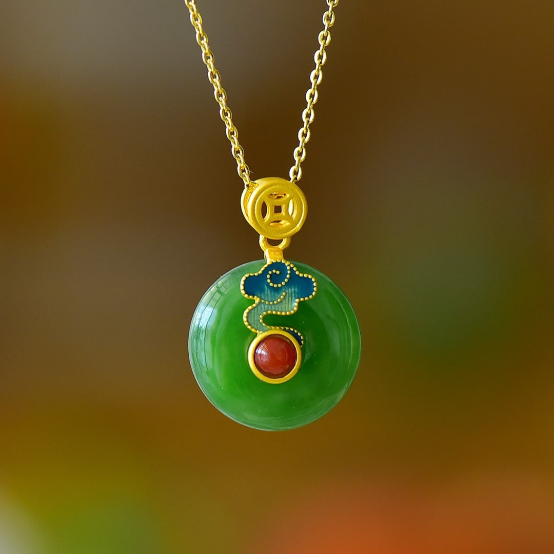 An Exquisite Sterling Silver-Gold Plated Inlaid Jasper Enamel Pendant (1 of 5)