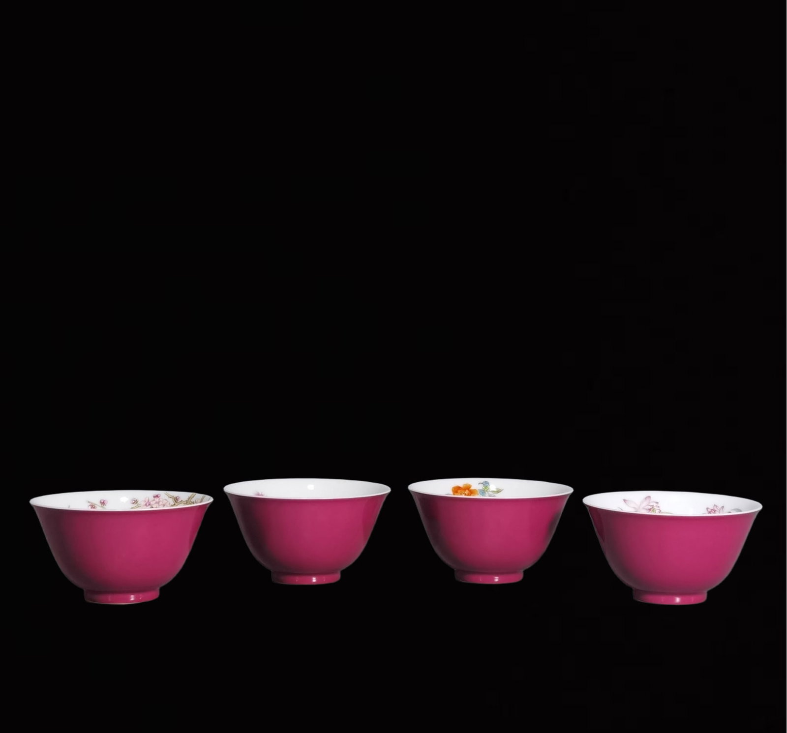 A Set of Fine Famille-Rose Ruby Red Glazed Flower Pattern Cups,with Poem (1 of 9)