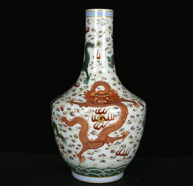 A Rare Enamel Painted Gold Auspicious Cloud and Dragon Pattern Vase (1 of 9)