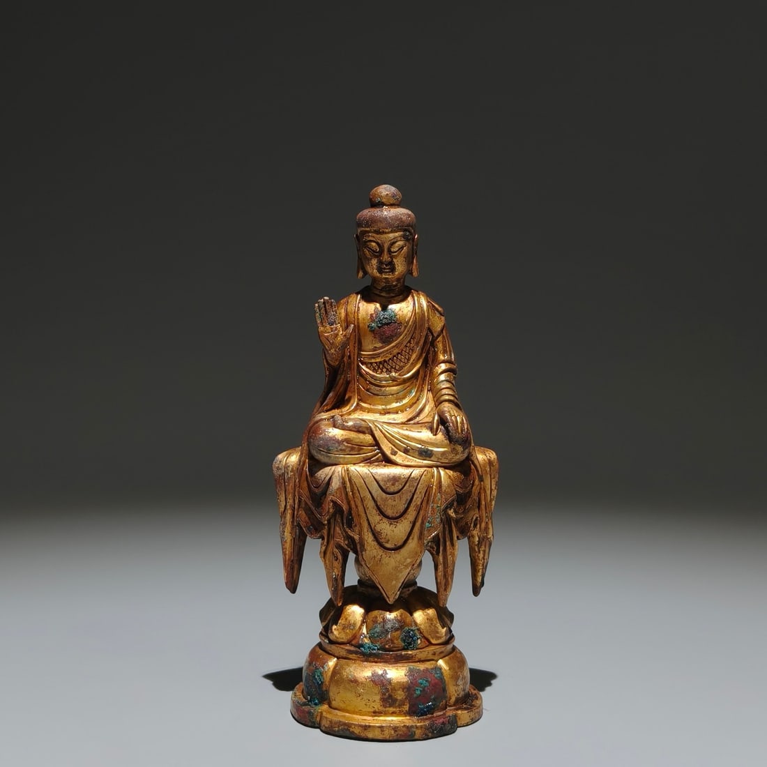 A Solemn Gilt Bronze Statue of Bodhisattva,with Inscription: A Solemn Gilt Bronze Statue of Bodhisattva,with Inscription,Tang Dynasty,China,Size:6.7inx2.8inx2.4in 