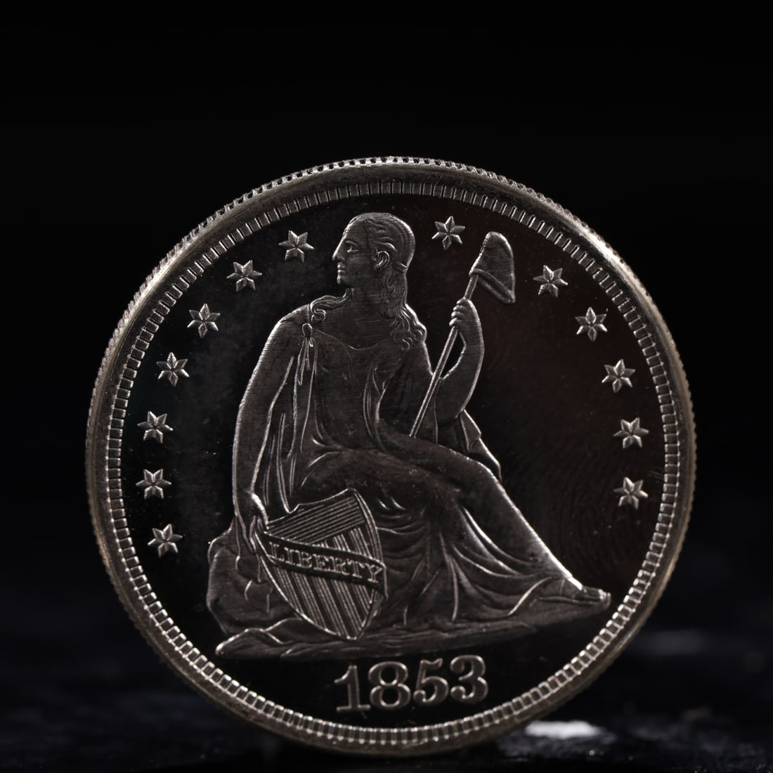 USA One Dollar 1853 Coin: American coin. IN GOD WE TRUST / LIBERTY / 1853 / UNITED STATES OF AMERICA / ONE DOL. Weight:26.9g.