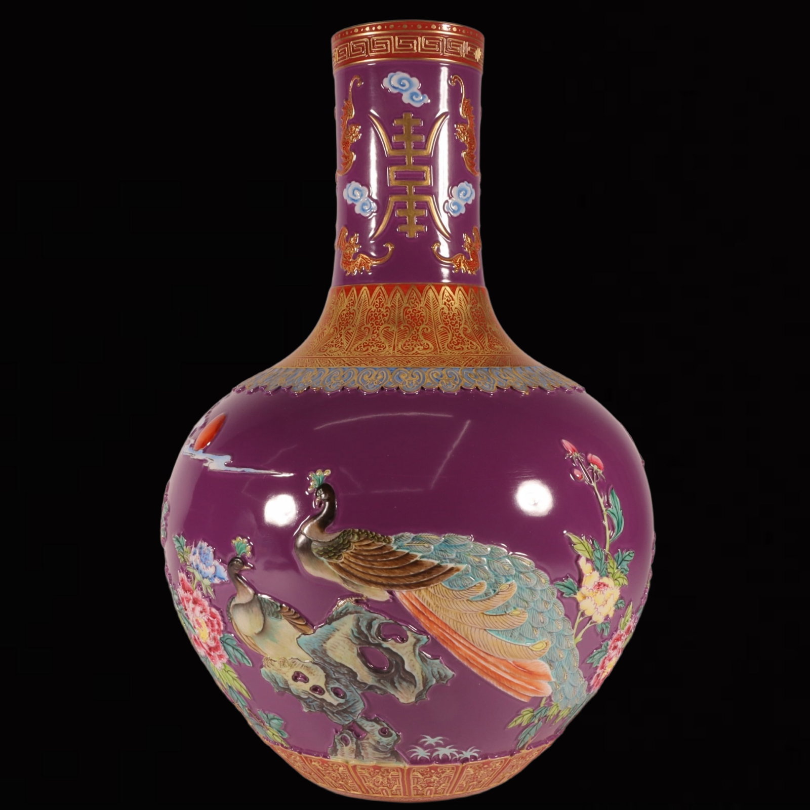 A Rare Enamel Purple Glazed Flower and Phoenix Pattern Vase (1 of 9)
