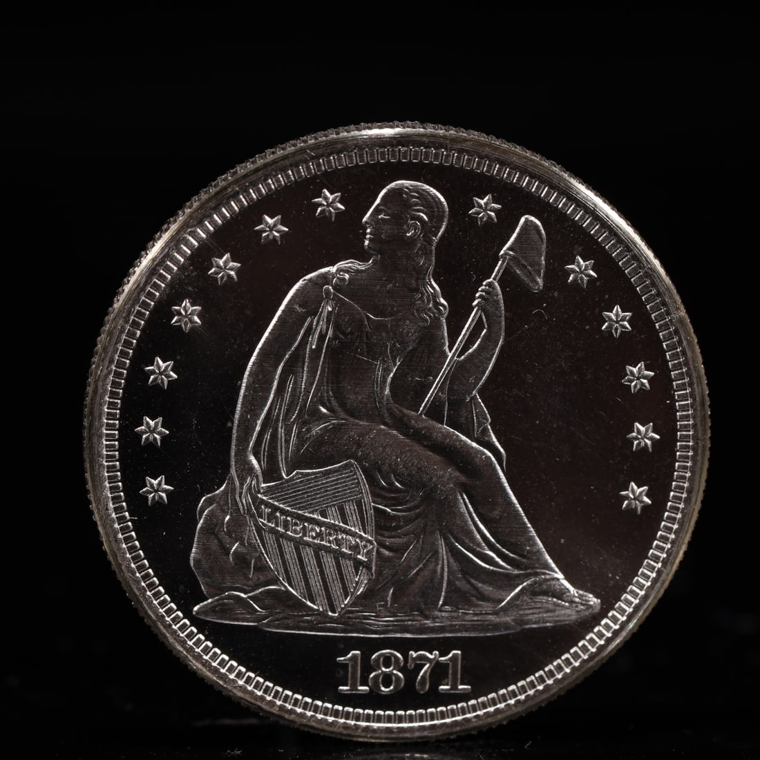 USA One Dollar 1871 Coin: American coin. IN GOD WE TRUST / LIBERTY / 1871 / UNITED STATES OF AMERICA / ONE DOL. Weight:26.9g.