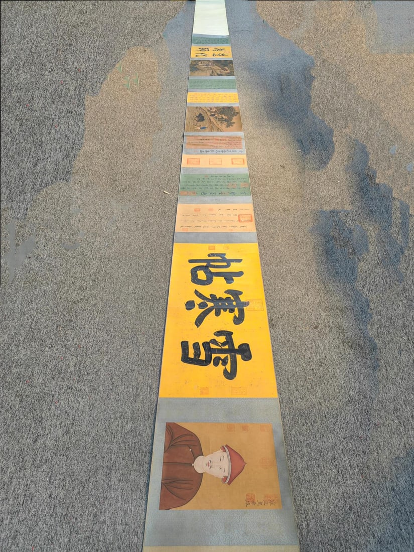 A Chinese Hand Scroll Ink Painting of Character and Story on Silk: A Chinese Hand Scroll Ink Painting of Character and Story on Silk,Huang Tingjian,Size:15.7inx291.3in 