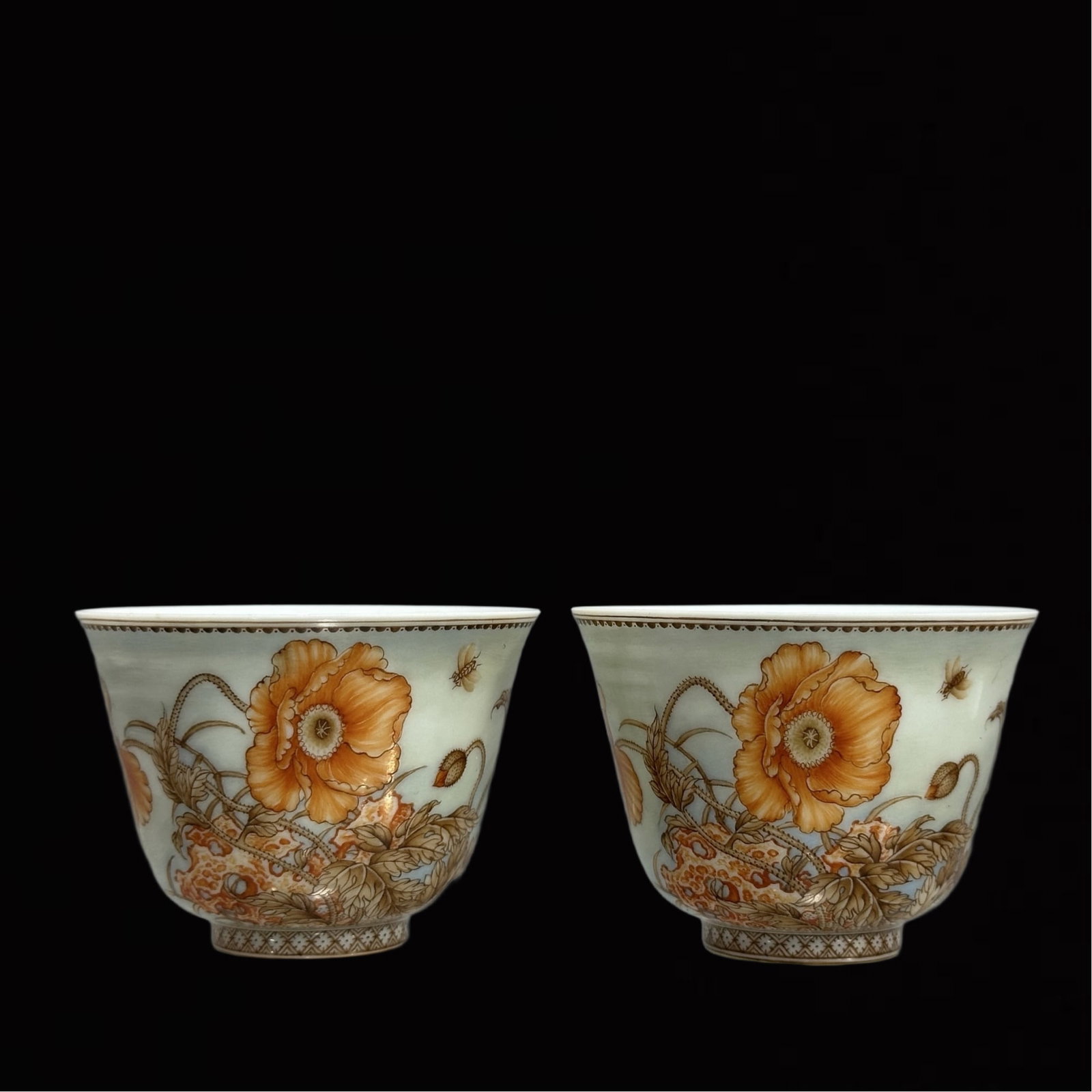 A Pair of Exquisite Famille-Rose Flower Pattern Cups?with Poem (1 of 9)
