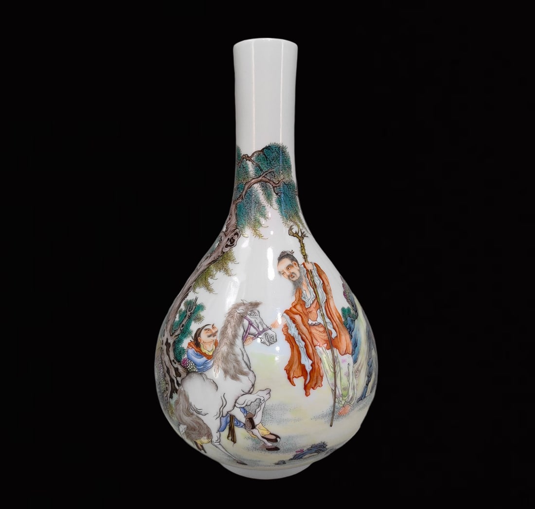An Exquisite Famille-Rose Character and Story Pattern Vase,with poem: An Exquisite Famille-Rose Character and Story Pattern Vase,with poem,Qing Dynasty,China,Qianlong Six-character Mark,Size:11inx6.7in 