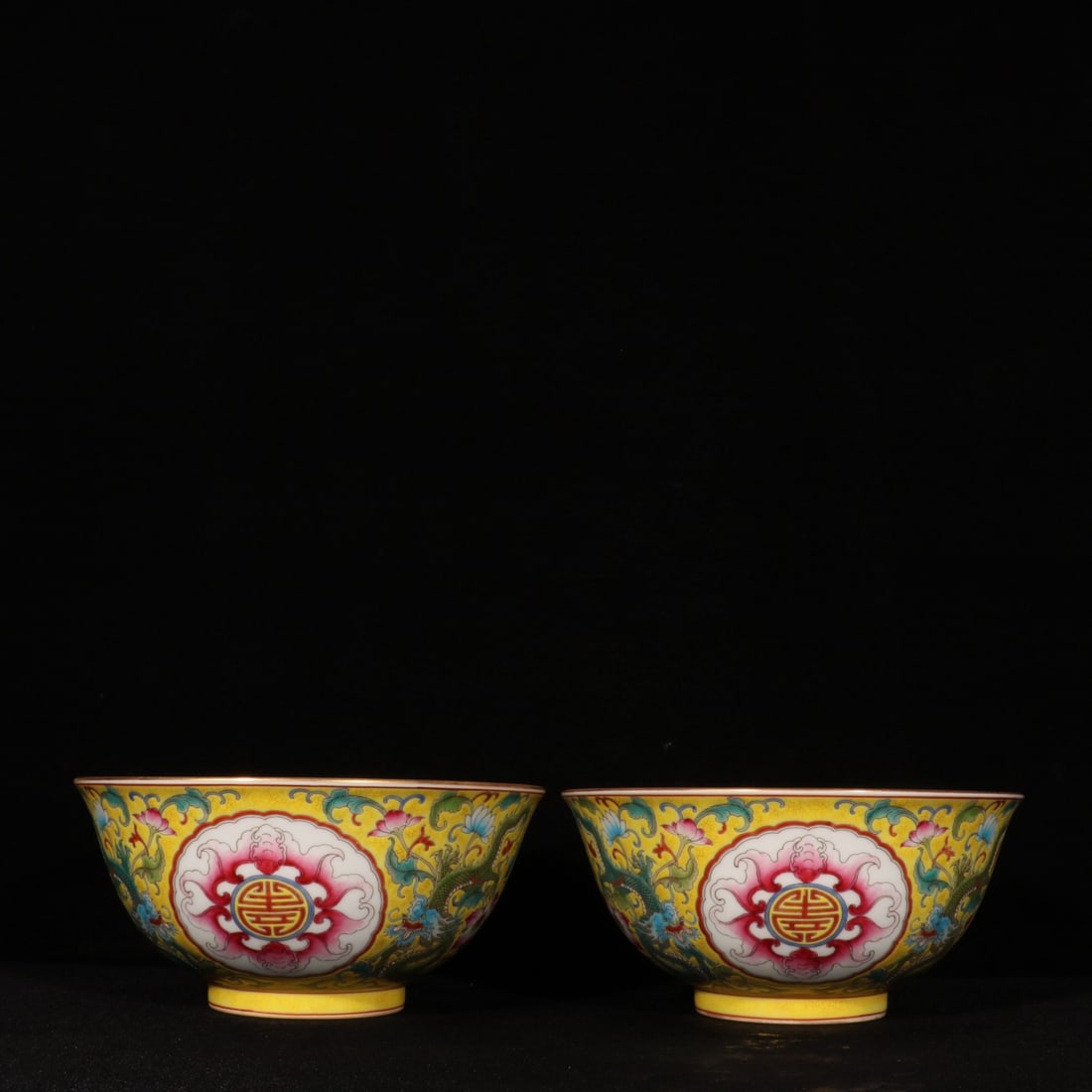 A Pair of Exquisite Enamel Painted Gold Flower and Dragon Pattern Bowls (1 of 9)