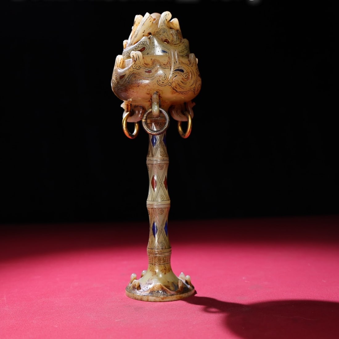 An Exquisite Archaic Jade Inlaid Gold and Silver Censer: An Exquisite Archaic Jade Inlaid Gold and Silver Censer,Ancient Time,China,Size:9.5inx0.3inx2.3in,Weight:467g 高古玉错金银香炉,中国远&