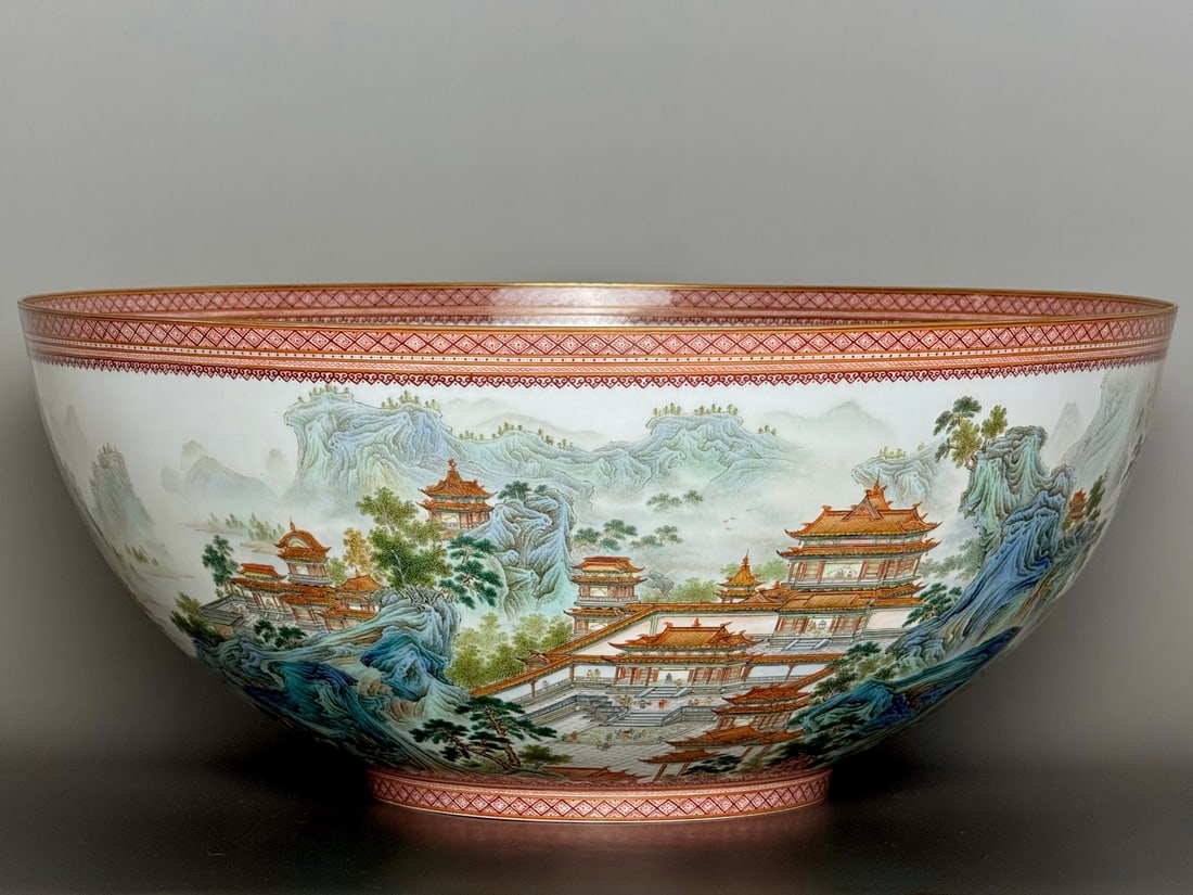 An Exquisite Iron-Red Enamel Painted Gold Landscape Pattern Bowl (1 of 10)
