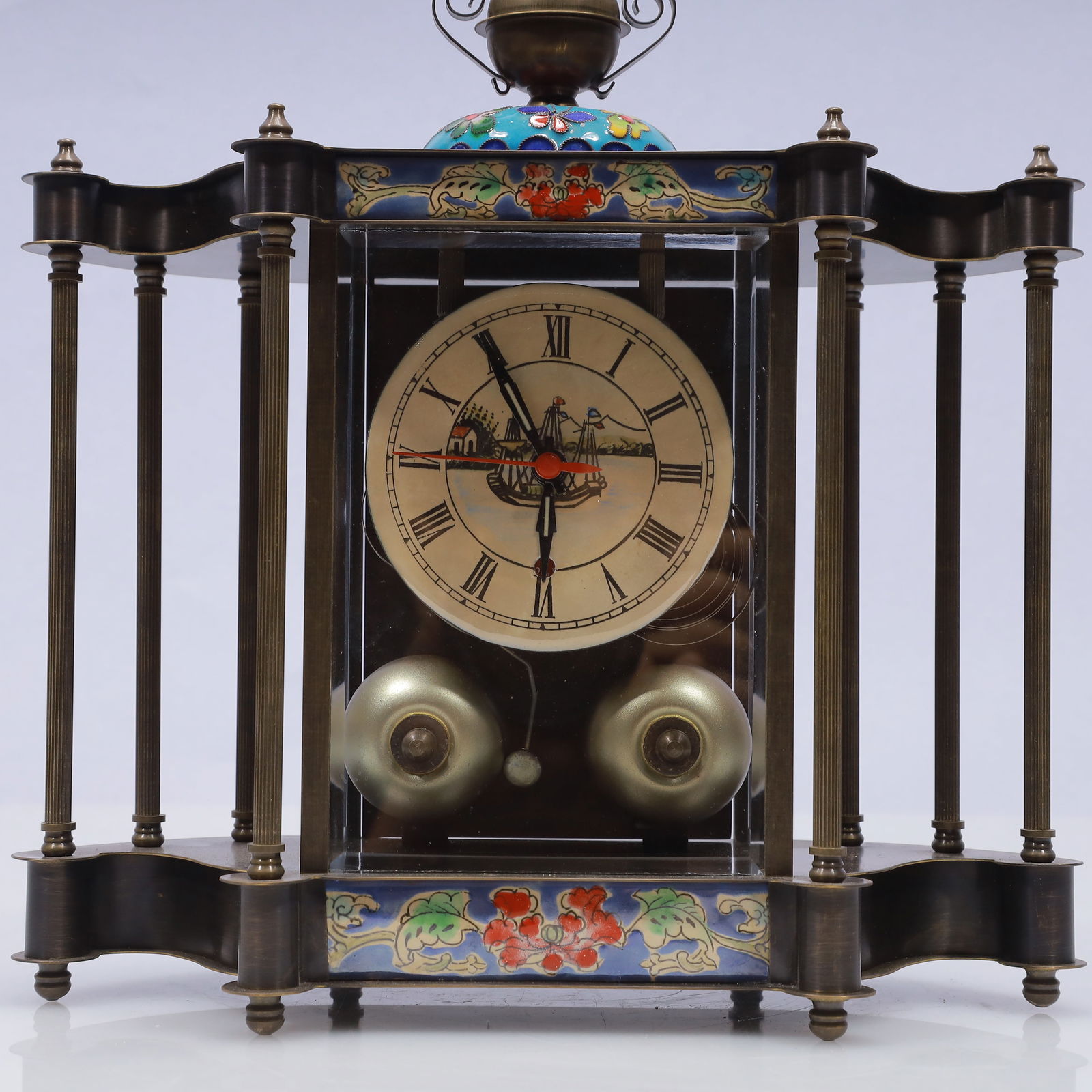 An Exquisite Cloisonne Flower Pattern Table Clock Ornament - 3