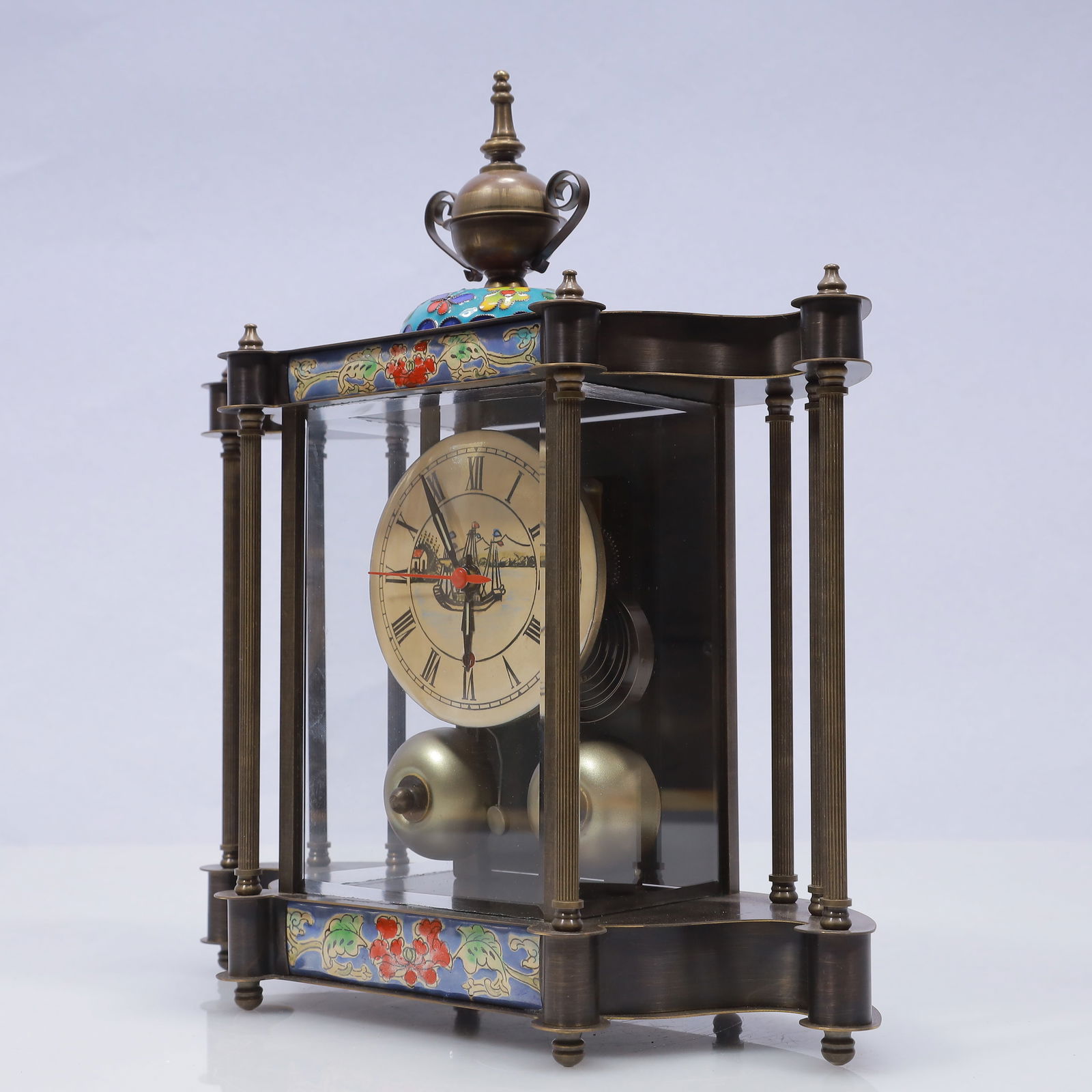 An Exquisite Cloisonne Flower Pattern Table Clock Ornament - 4