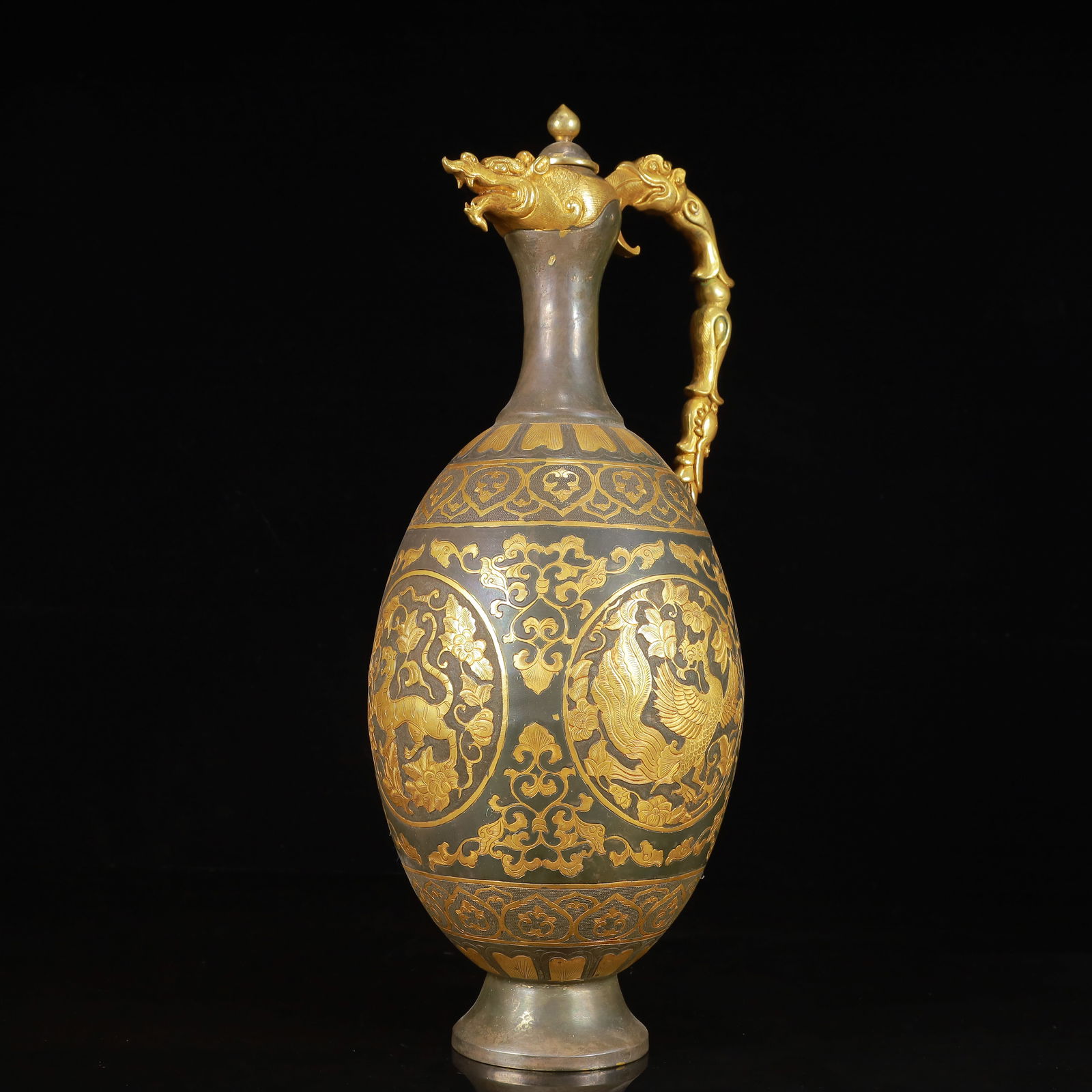 A Huge Gilt Silver Auspicious Beast Pattern Ewer - 4