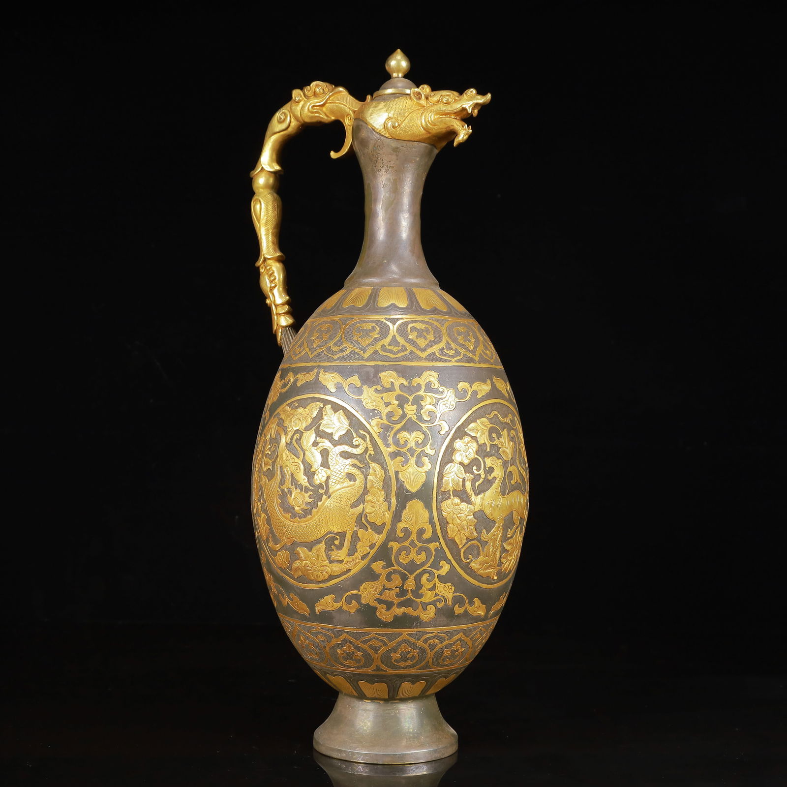 A Huge Gilt Silver Auspicious Beast Pattern Ewer - 9
