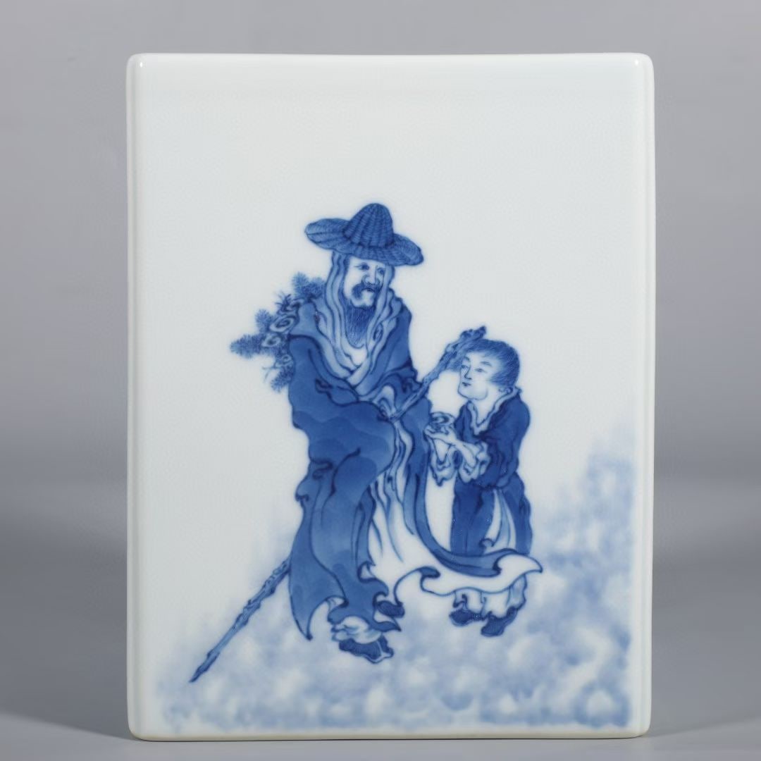 An Exquisite Blue and White Character and Story Pattern Brush Pot,with poem: An Exquisite Blue and White Character and Story Pattern Brush Pot,with poem,the Republic of China,With Mark,Size:5.2inx4.3in 