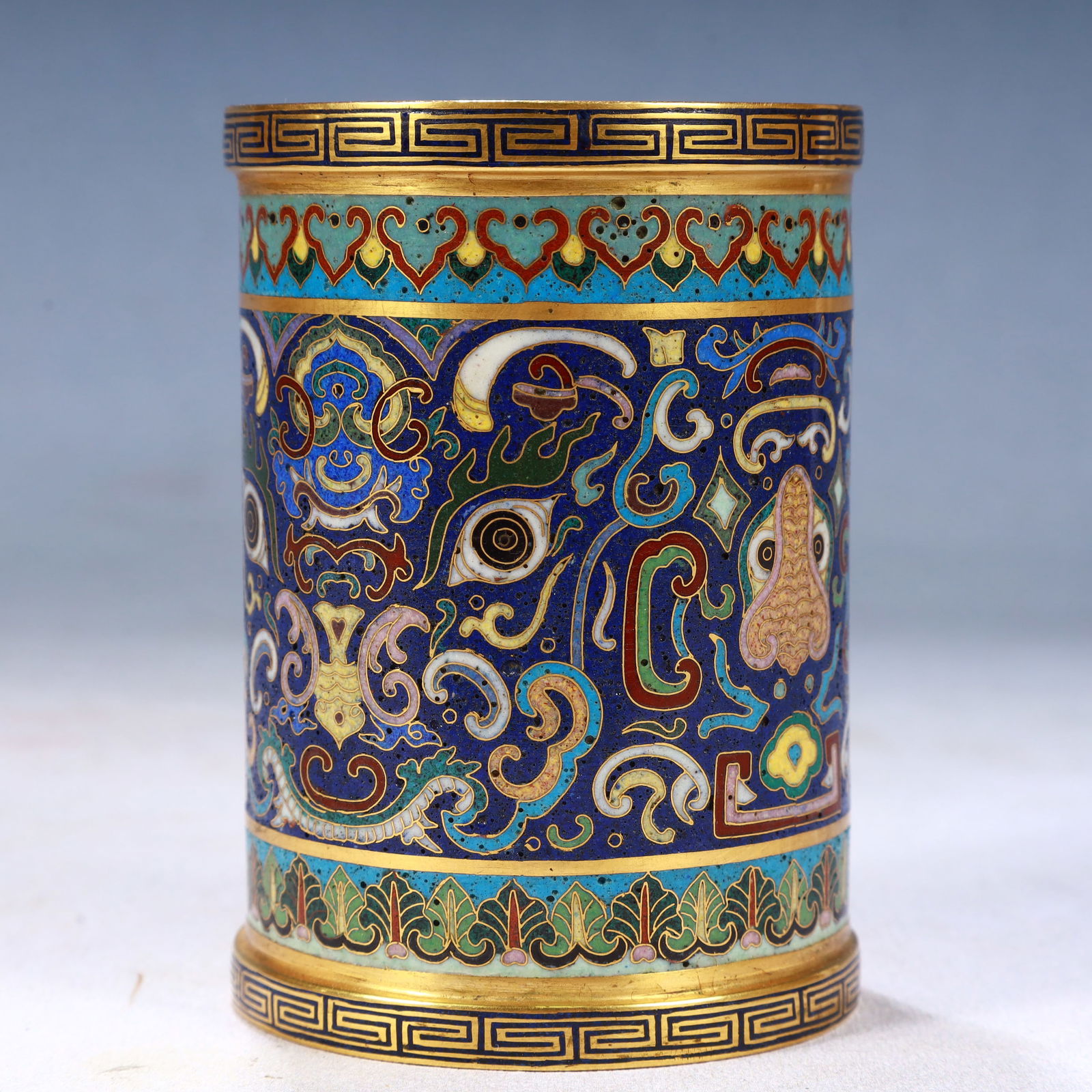 An Exquisite Cloisonne Beast-Face Pattern Brush Pot - 3
